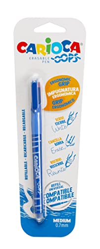 Carioca Oops Stylo noir effaçable rechargeable pour l'école et le bureau avec capuche, double caoutchouc et poignée ergonomique, couleur bleue, 1 pièce
