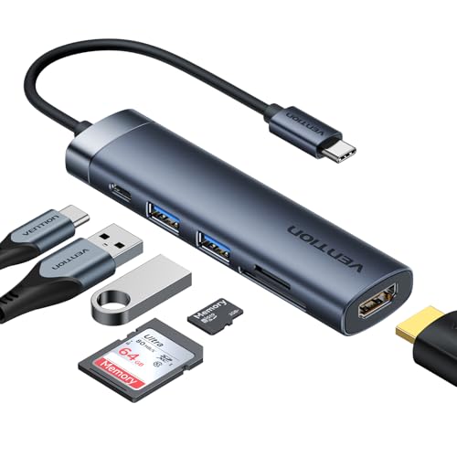 VENTION 100W USB C PD Hub, 6 in 1 Docking Station, HDMI 4K@30HZ, USB A 3.0 Data Transfer Ports, SD/Micro SD Card Reader, Compatible for MacBook Pro, Air/Dell/Lenovo/HP