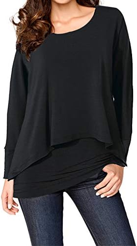 UpopbyWomen's Casual T-Shirt Long Sleeve Tunic Tops Batwing Layered Round Neck Loose Blouses Plus Size