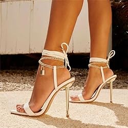 OWEIEYEU Women's Chain Ankle Strap Sandals Pointed