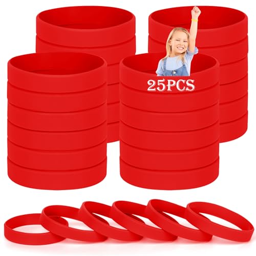 HONTIUS Kids silicone wristbands, 25PCS kids Red Rubber Wristbands Blank Wrist Bands Universal Wristband Set for Kids Child Children Kindergarden Team Sport（Suitable for 3-7aged）