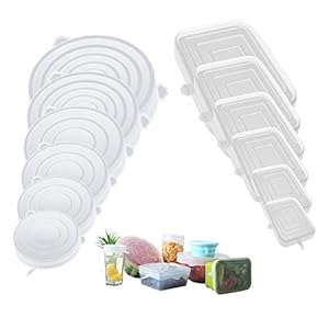 12 STKS Siliconen Stretch Deksels,Ronde en Vierkante voedselhoezen BPA Gratis Bowl Cover (12 stks Vierkant en Rond)