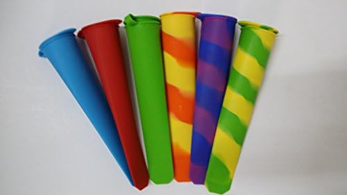 The Trusty Baker- Assorted RAINBOW colored Silicone Ice pop-Popsicle molds- set of 6- attached lids - NON BPA-FREE SHIPPING