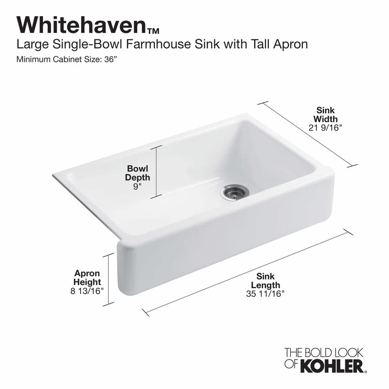 KOHLER Whitehaven Farmhouse Sink, SelfTrimming Tall Apron Front, K