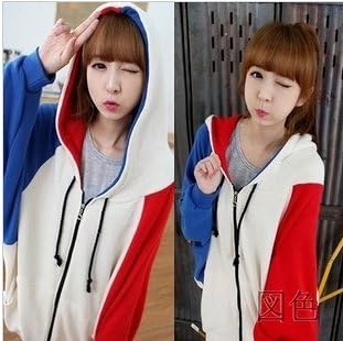 Amazon 3色 赤 青 白 切り替え フード レディース 女性 裏起毛 人気 おしゃれ ロング パーカー 上着 わくわく輝店 トレーナー パーカー 通販