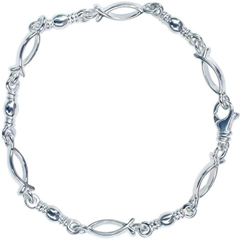 Sterling Silver Fisher of Men Fish and Swivel Bracelet (Small Standard Link- 8.50")