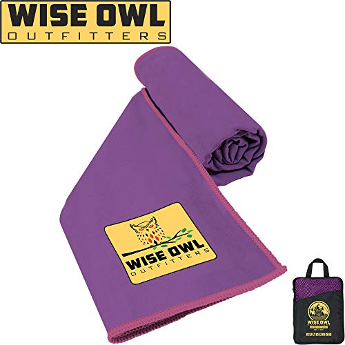 Wise Owl Outfitters Camping Towel - Ultra Soft Compact Quick Dry Microfiber Best Fitness Beach Hiking Yoga Travel Sports Backpacking & The Gym Fast Drying, Free Bonus Washcloth Hand Towel LG Purple