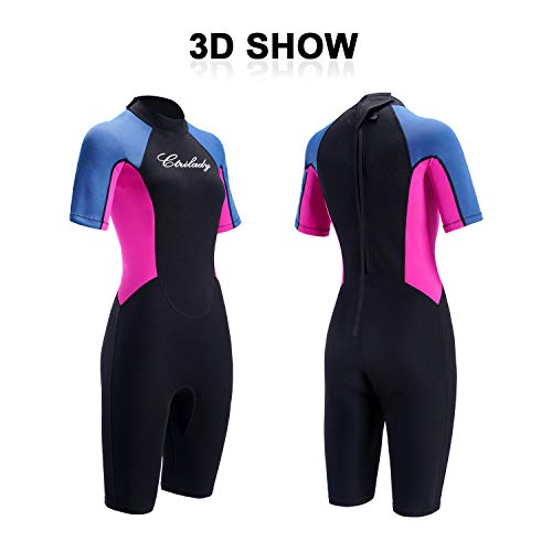 CtriLady-Wetsuit-Shorty-Wetsuit-for-Women-15mm-Neoprene-Short-Sleeve-Diving-Suits-with-Back-Zipper-UV-Protection-Full-Body-Swimwear-for-Swimming-Diving-Surfing-Kayaking-Snorkeling