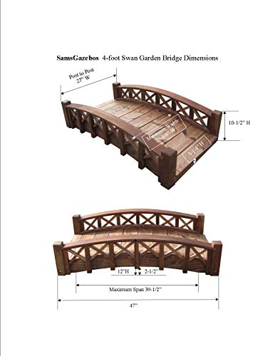 SamsGazebos Swan Wood Garden Bridge with Cross Halved Lattice Railings, 4', Brown
