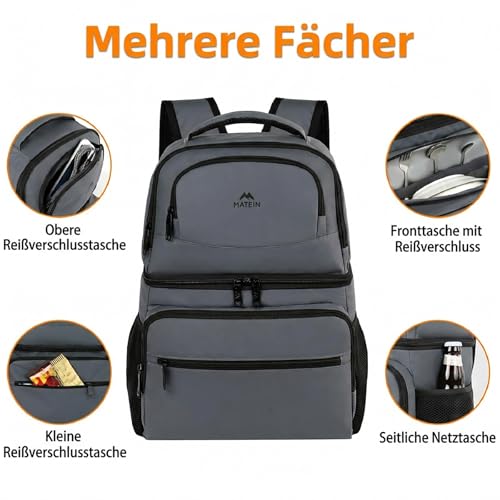MATEIN Cooling Backpack 34 L, 40 Cans Cooler Backpack Large Cool Bag Backpack Thermal for Men Women, Double Layer Leak-proof Cool Backpack, Cool Backpack for Picnic, Beach, Camping, Grey