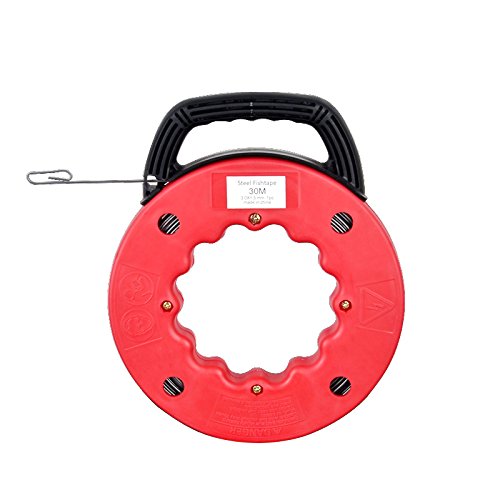 Reach Steel Fish Tape Reel - Impact Case for Electricians, Pull Communication Wire Cable Line From Drywall, Ceiling, Under Rug Conduit or Pipe Thick #81228 (30m)