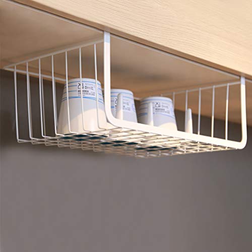Moyad Under Shelf Basket Hanging Storage Wrap Rack Organizer for Kitchen Cabinet Pantry Wardrobe Office Desk, White
