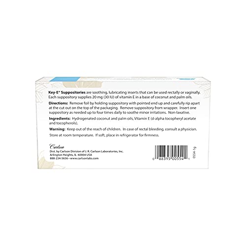 Carlson KeyE Suppositories, 30 IU Vitamin E Suppository, Lubricates