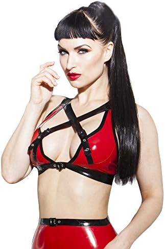 Skin Two Clothing Women's Bra in Rubber Black & Pink Cross Over Buckle Straps