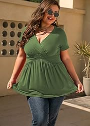 TIANZHU Women'S Plus Size Dressy Black Tops Wrap