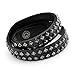 Zysta Men Women Double Row Studded Genuine Leather Punk Rock Gothic Biker 15mm Wide Cuff Bracelet 14.5-15.5 inches Adjustable Bangle Wristband Wrap