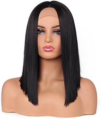 Emmawig Synthetic Lace Front Wigs for women Natural Black #1 short Straight Heat Resistant 15 Inches (Black)