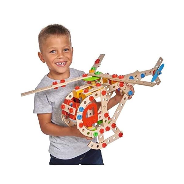 Eichhorn - Constructor Hubschrauber Bausatz – Konstruktionsspielzeug aus Holz, 225 Teile, für Kinder ab 6 Jahren, Verschiedene Bauvarianten, in Box – Bild 5