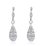 Womens Filigree Teardrop Leverback Dangle Earrings,Rose Gold Plated