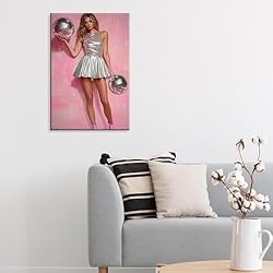 Vintage Funky Disco Ball Hot Girl Canvas Wall Art