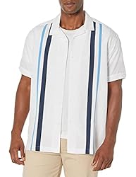 Cubavera Men's Tri-Color Camp Collar Retro Panel