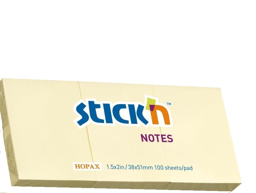 Stick N 21003 38x51mm Pastel Sticky Note - Yellow (Pack of 12 Pads)