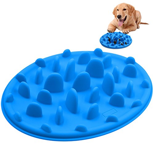 PETBABA Dog Bowl Slow Feeder, Interactive Puzzle Fun Silicone Nonskid Feed Dish, Against Bloat in Eating Food, Keep Your Cat Pet Healthy - L in Blue