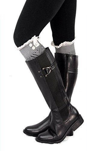 Spring Fever Exclusive Soft Cotton Lace Boot Cuff Billy w/Button Accent