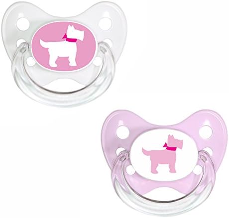 Dentistar® Orthodontic Silicone Dummy, Toothfriendly for Baby, 2 Soothers with Travel Cover Each, Size 2 for Newborn Babies, 6-14 Months, Until The First Back Teeth | Schnauzer Dog Pink