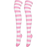 FASXIR Cute Japanese Style Blue/Pink Striped Over Knee High Socks Thigh Long Knee Boot Stockings for Women Teen Girls