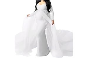 Maternity Dress for Photoshoot,Maternity Dress Women Lace Long Sleeve Photography Dress Women Pregnants Trailing Gown White M