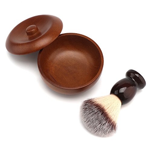 Shave Lather Brush, Wooden Vintage Shave Mug with Lid, Old Fashion Shaving Kits Beard Shaving Soap Cream Bowl Container for Men, Traditional Wet Shaving Kit - Thumbnail 7