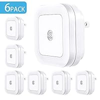 Plug-in LED Night Light Lamp Warm White LED Nightlight with Dusk-to-Dawn with Smart Sensor for Bedroom, Bathroom, Kitchen, Hallway, Stairs, Daylight White,6-Pack