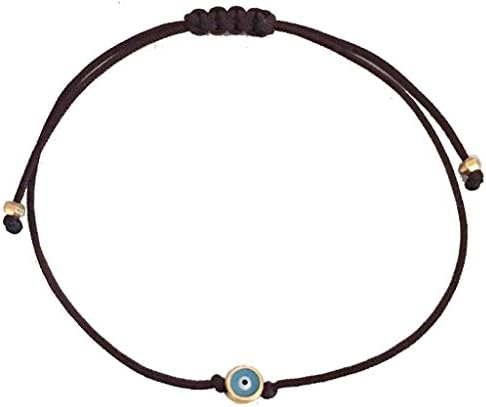 The Artsy Nomad Unisex Light Blue Tiny Evil Eye Of Protection Chocolate Brown String Bracelet 22K Gold Plated; Nylon