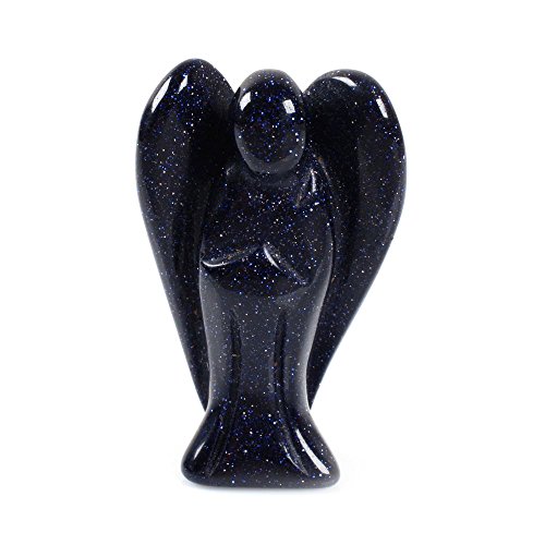 Carved blue goldstone gemstone peace angel pocket guard…
