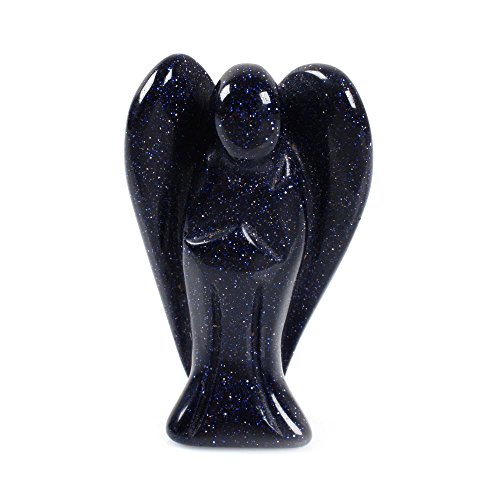 Carved Blue Goldstone Gemstone Peace Angel Pocket Guardian AngelHealing Statue 1.5 inch