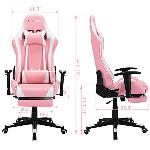 Pink Gaming Chair with Footrest High Back Ergonomic Adjustable Racing