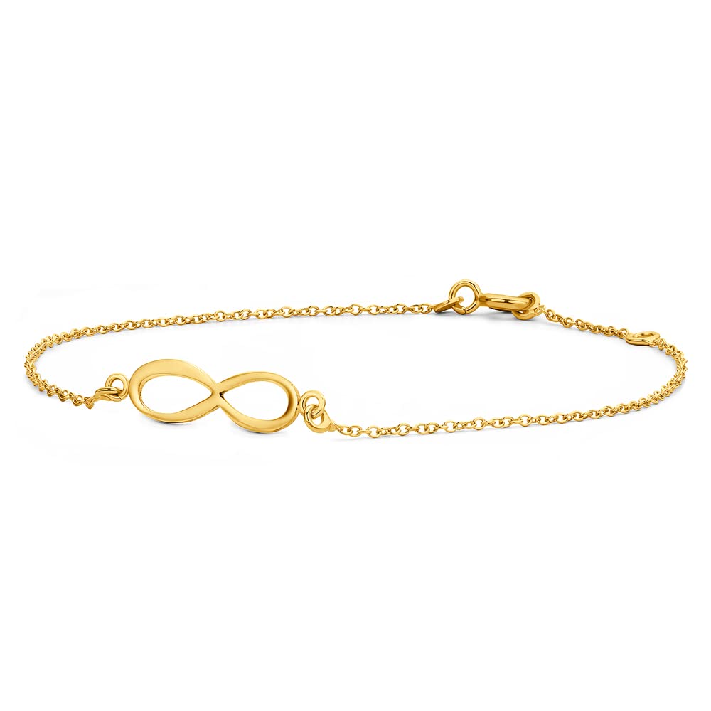 MIORE Infinity Gold Bracelet for Women in 9ct 375 Yellow Gold (16 + 2 cm) 18 cm long Chain Bracelet with Eternity Charm - Handmade in Italy - Delivered in Jewellery Box