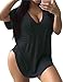 VOGRACE Womens Plus Size Tunic Tops Deep V Neck Loose Shirt with Pocket 2XL Black
