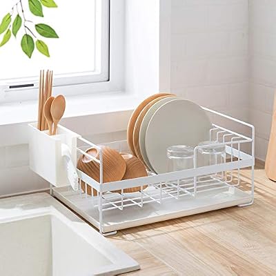 SUNFICON Dish Drainer Kitchen Drying Dish Rack with Drip Tray Utensil Holder Stylish and Well Made Countertop Dish Drying Rack Organizer Set,3