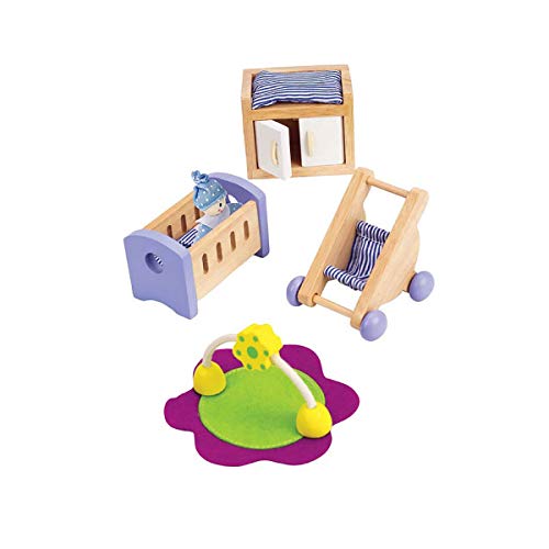 Hape Wooden Doll House Furniture Baby's Room Set with Baby| Pretend Playset for Kid’s Wooden Dollhouse
