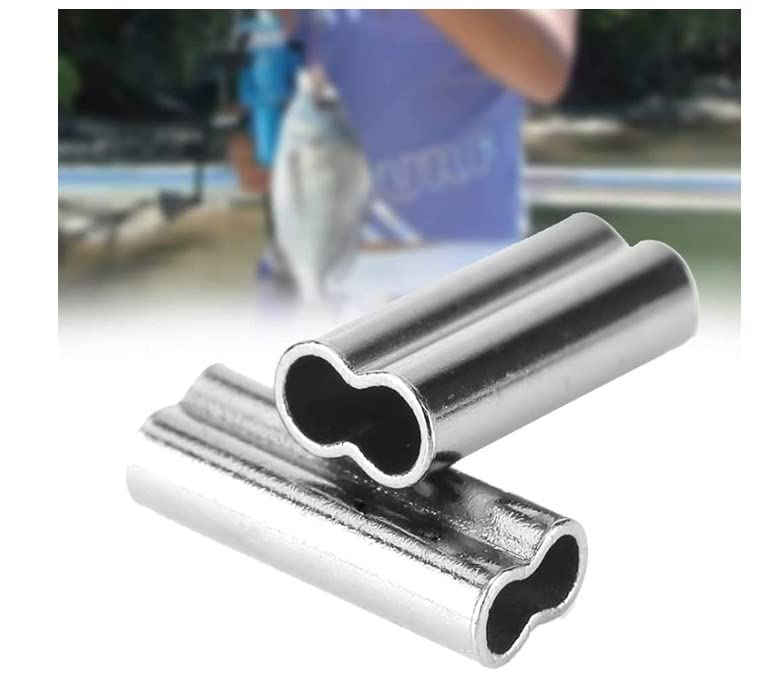 Crimp Sleeves Fishing 100pcs 6 Sizes Double Barrel Crimp Fishing Line Wire Leader Sleeves Copper Tube Connector Tube Connectors Fishing