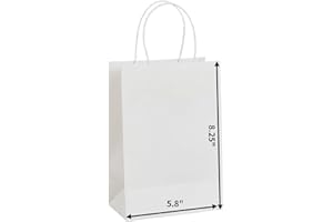METAPRINT 50 Pack Small Gift Bags 5.8x3.2x8.25 Inch White Paper Bags with Handles Bulk, Kraft Paper Bags for Party favor, Retail, Grocery Sacks