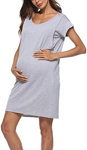 WOAIVOOU Women's Cotton Maternity Breastfeeding Dress Short Sleeve Loose Nursing Dress