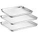 Baking Sheet, HKJ Chef Stainless Steel Cookie Sheets for Baking Non Stick, Baking Pan Set of 3 for Cooking and Roasting, Toaster Oven Tray Pans Mirror Finish, Oven & Dishwasher Safe & Easy Clean