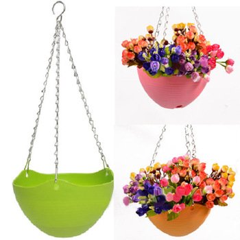 Antier Hanging Plant Pot Chain Hanging Flower Plant Pot Chain Plastic Planter Holder Indoor Outdoor Basket Gardening Garden Patio Home Decoration Hang Flower Pots (Set of 3 in Multicolor)