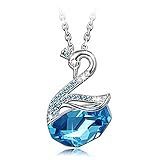 Christmas Gifts LadyColour Blue Swan Pendant Necklace Swarovski Crystals Animal Collection Engaraved Love Christmas Gifts for Teen Girls Birthday Gifts for Daughter Sister Anniversary Gifts for Her