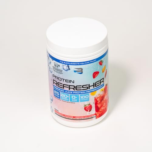 Believe Supplements Protein Refresher (25 servings) - Revolutionary Juice-Type Whey Protein Powder Alternative for Fitness, Bodybuilding, Gym, or for bigger protein intake - Enjoy with Ice or Chilled Water for Superior Taste (25 servings, Strawberry Lemonade)