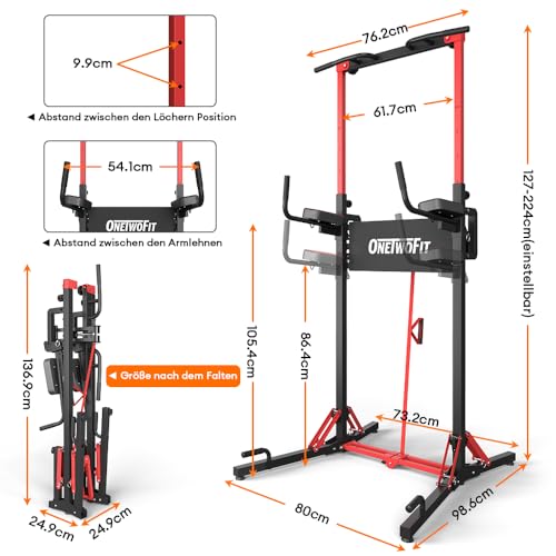ONETWOFIT Freestanding Folding Pull Up Bar Power Tower Dip Station, Adjustable Height, 127-224CM Multifunctional Home Electric Station,Space Saving,Detachable