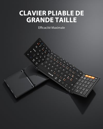 ProtoArc XK01 Foldable Bluetooth Keyboard, AZERTY Portable Wireless Keyboard with Numeric Keypad, Full-Size Rechargeable Folding Keyboard for Android Windows iOS Phone Tablet iPad